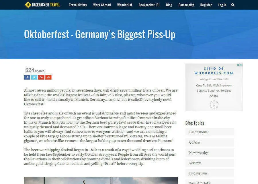 Backpacker Travel | Oktoberfest, German’s Biggest Pissup