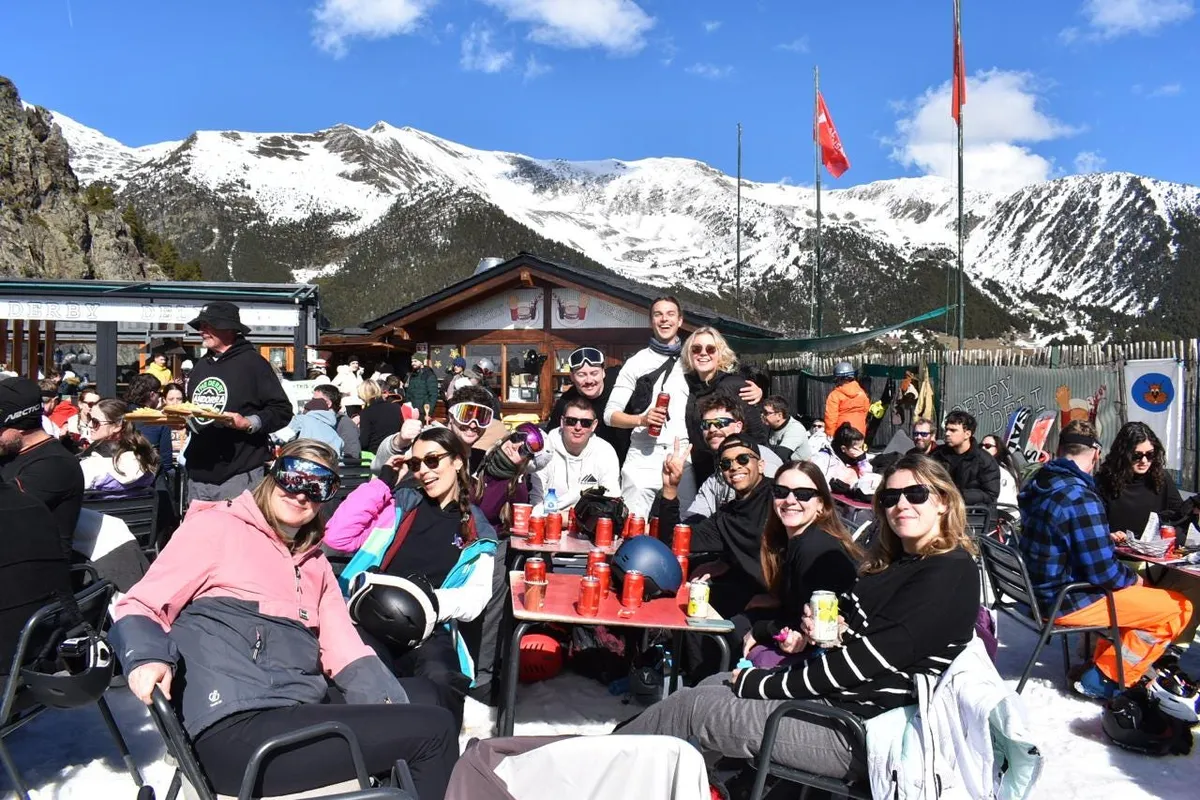 The crew on the coach up to Arinsal, Andorra Ski Weekender